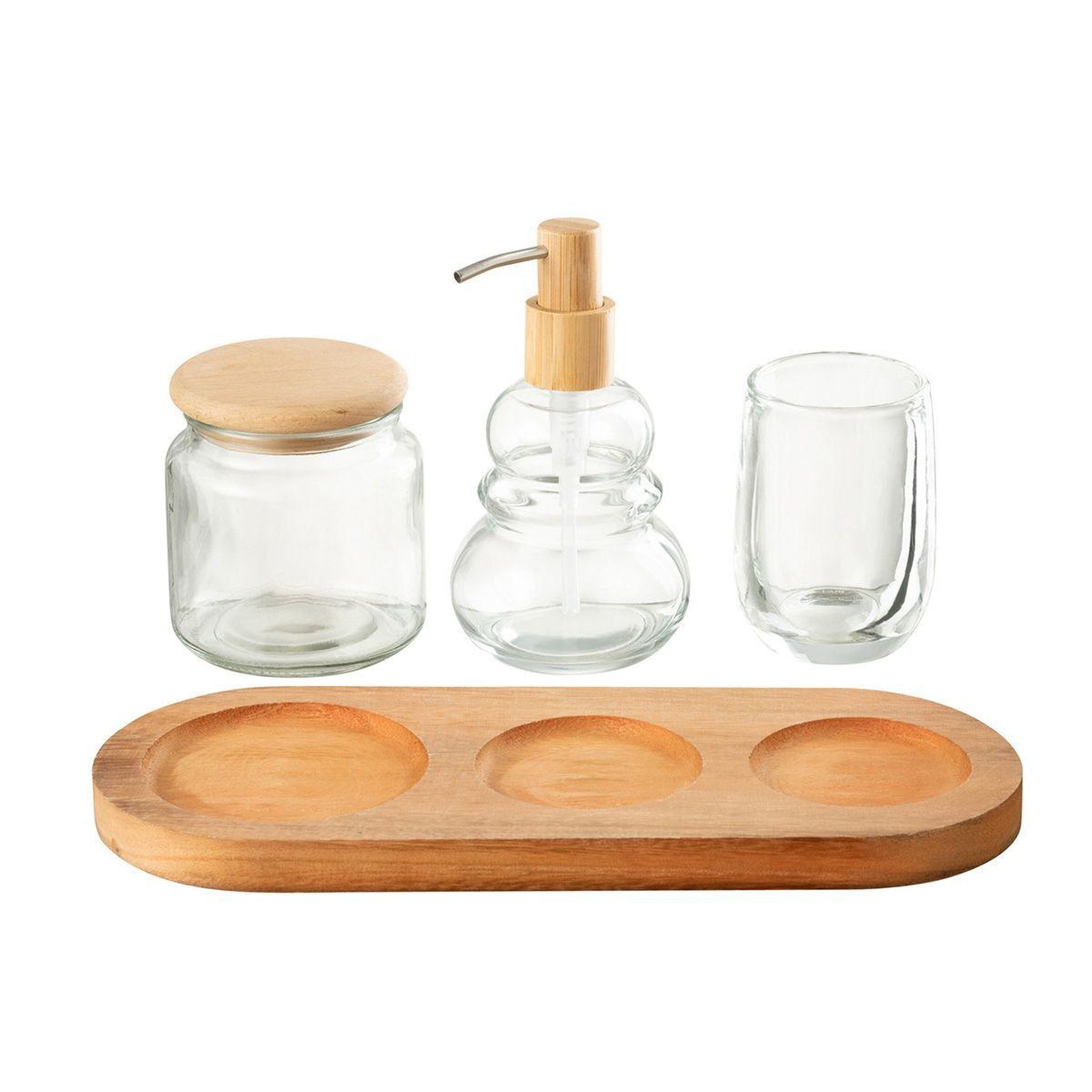 Voir la diapositive 2 : J-LINE Lot de 4 accessoires salle de bain  pure  32cm transparent