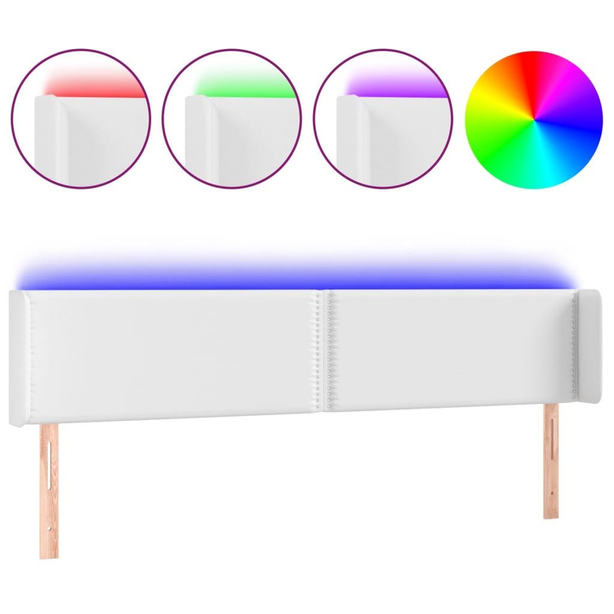Voir la diapositive 2 : VIDAXL Tete de lit a LED Blanc 203x16x78/88 cm Similicuir