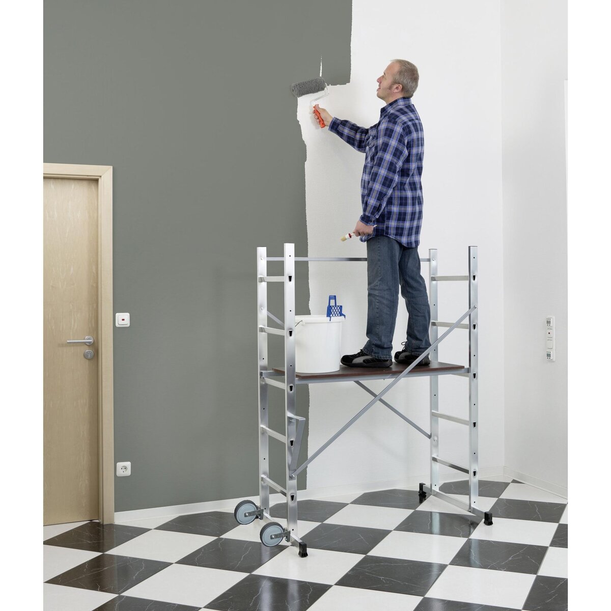 HAILO Echafaudage roulant d'escalier 3m en aluminium - HOBBYSTEP H3