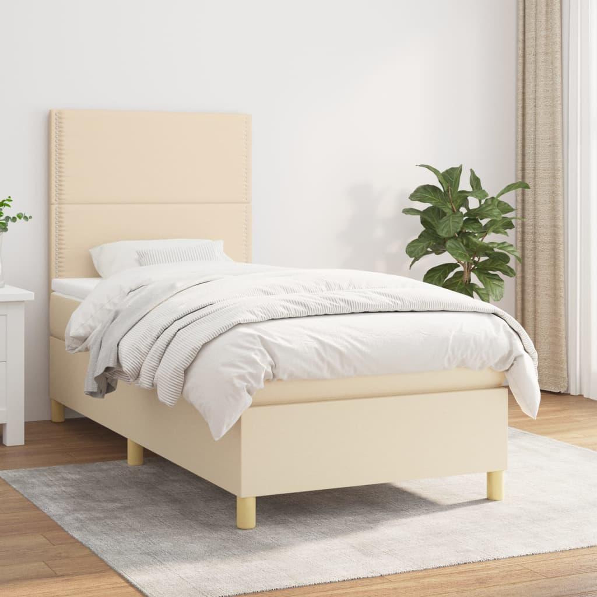 Voir la diapositive 1 : VIDAXL Sommier a lattes de lit avec matelas Creme 80x200 cm Tissu