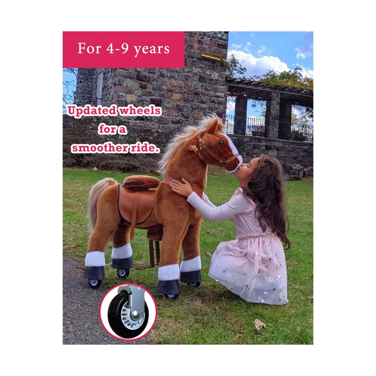 Ponycycle Poney à monter Marron avec sabot blanc Grand Modèle pour 4 à 9 ans