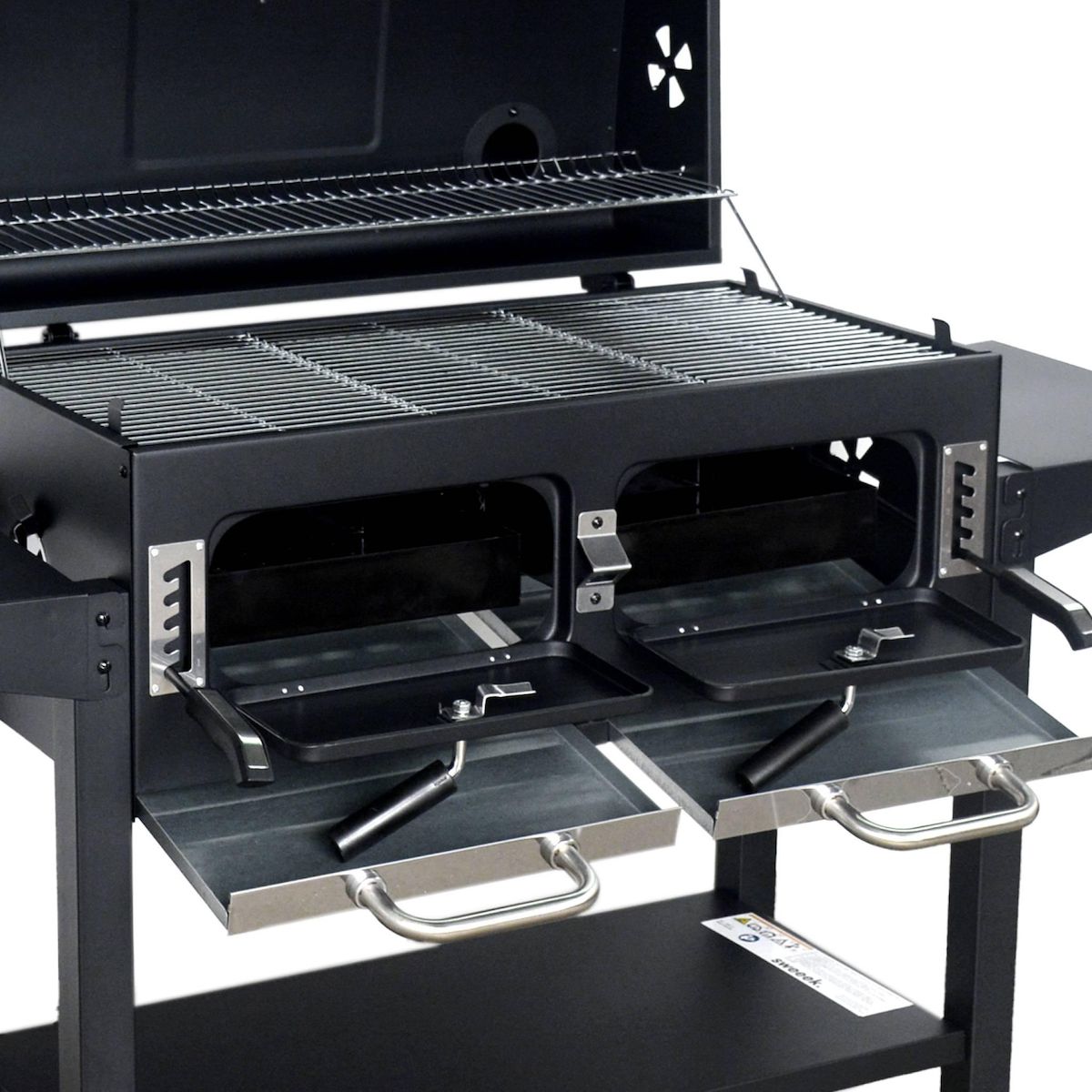 SWEEEK Barbecue Grill charbon de bois - Bernard XL Noir - Avec récupérateur de cendres. aérateurs. bac charbon ajustable et tablettes rabattables. L 160 x P 107.5 x H 141cm