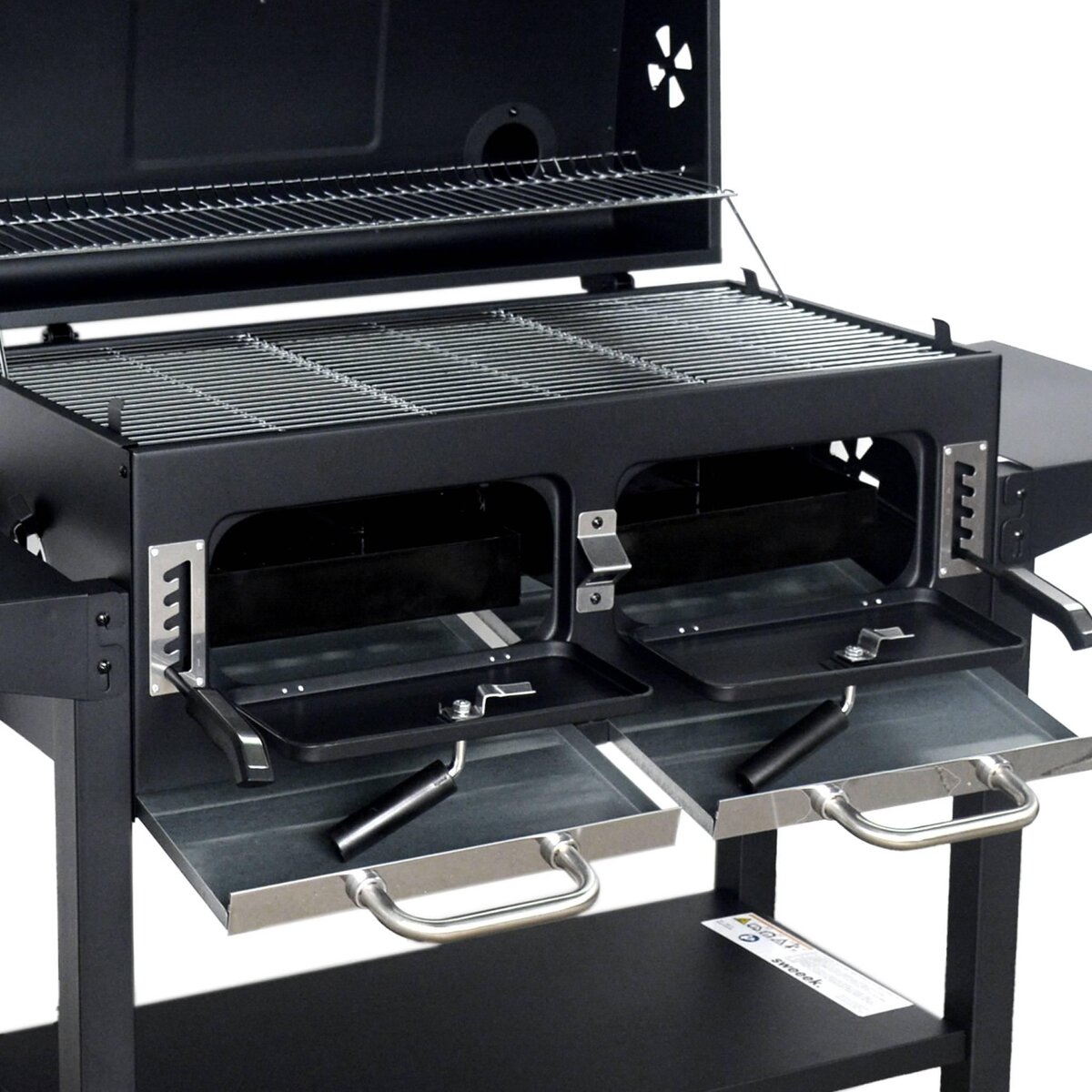 SWEEEK Barbecue Grill charbon de bois - Bernard XL Noir - Avec récupérateur de cendres. aérateurs. bac charbon ajustable et tablettes rabattables. L 160 x P 107.5 x H 141cm