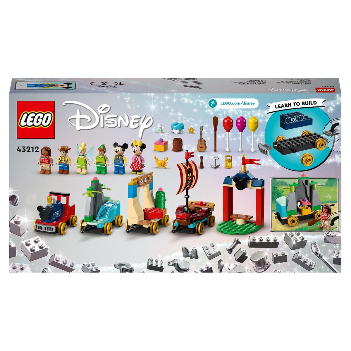 LEGO Disney 43212 - Le train en fête de Disney Jouet Enfants 4 Ans avec Vaiana, Woody, Peter Pan et les Wagons de la Fée Clochette plus Mickey et Minnie Mouse, 100ème Anniversaire Disney