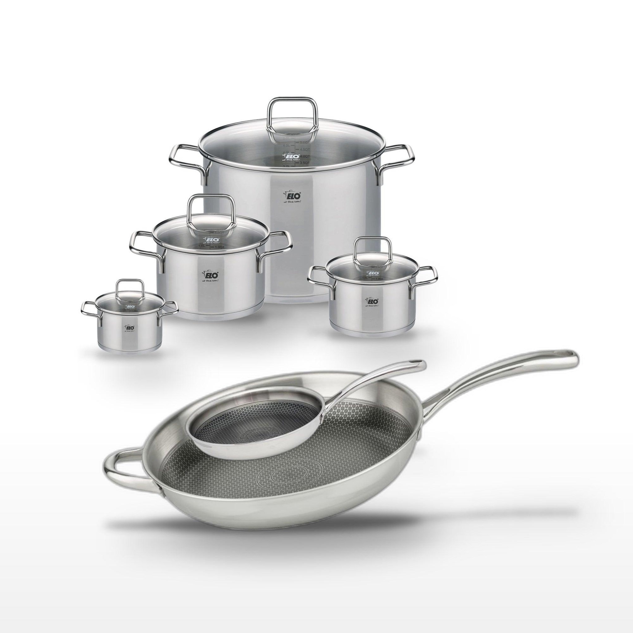 ELO Lot poêles 32cm & 24cm elo relief evolution avec 4 faitouts elo citrin