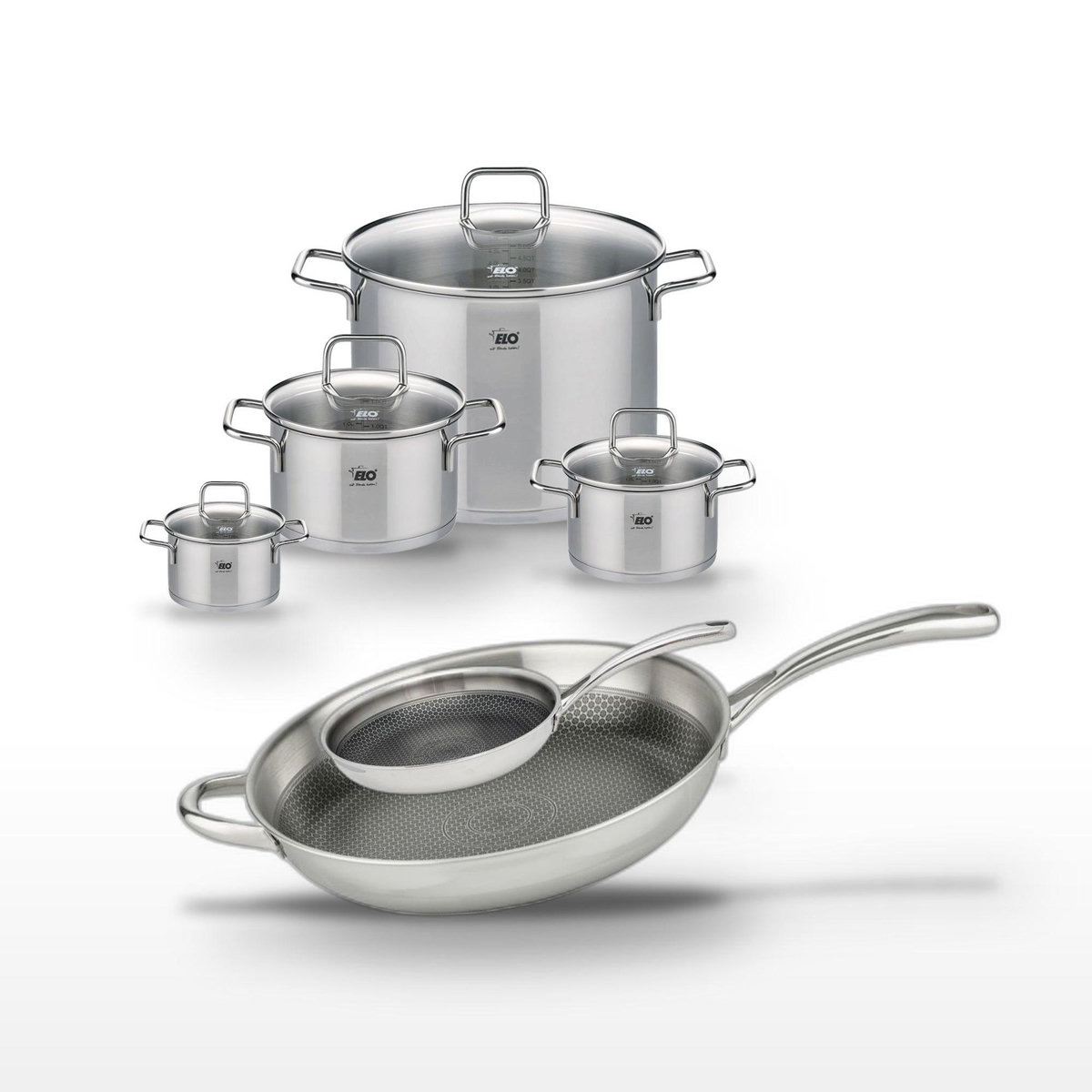 ELO Lot Poêles 32cm & 24cm Elo Relief Evolution avec 4 Faitouts Elo Citrin