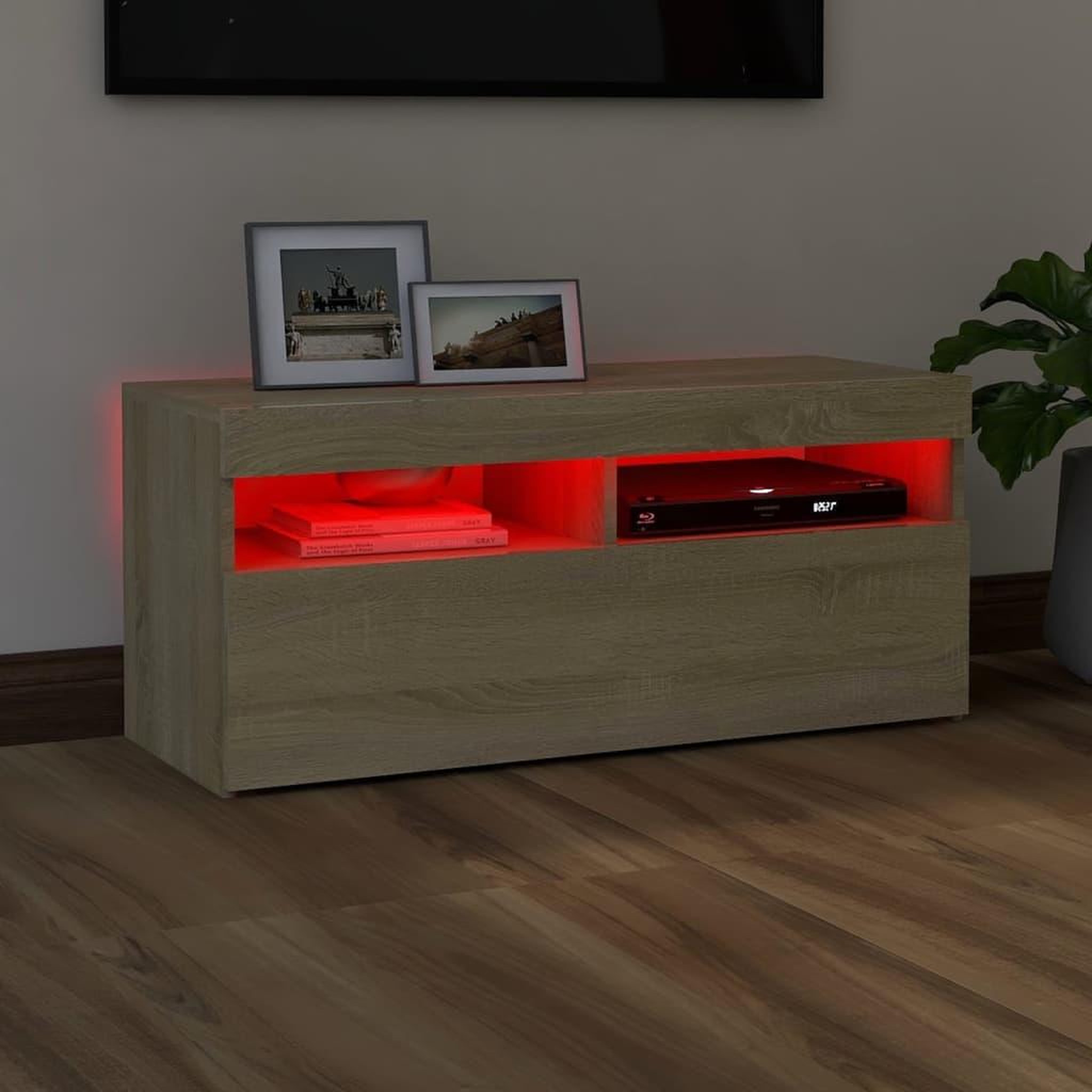 Voir la diapositive 5 : VIDAXL Meuble TV avec lumieres LED chene sonoma 90x35x40 cm