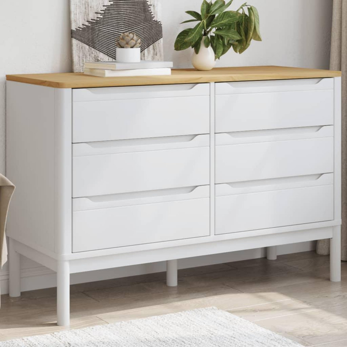 VIDAXL Commode FLORO blanc bois de pin massif