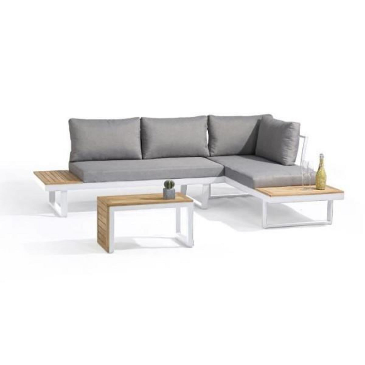 DCB GARDEN Salon de jardin modulable - Aluminium - DCB GARDEN - 4 places - TOKYO - Blanc et bois d'acacia