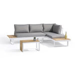 DCB GARDEN Salon de jardin modulable - Aluminium - DCB GARDEN - 4 places - TOKYO - Blanc et bois d'acacia