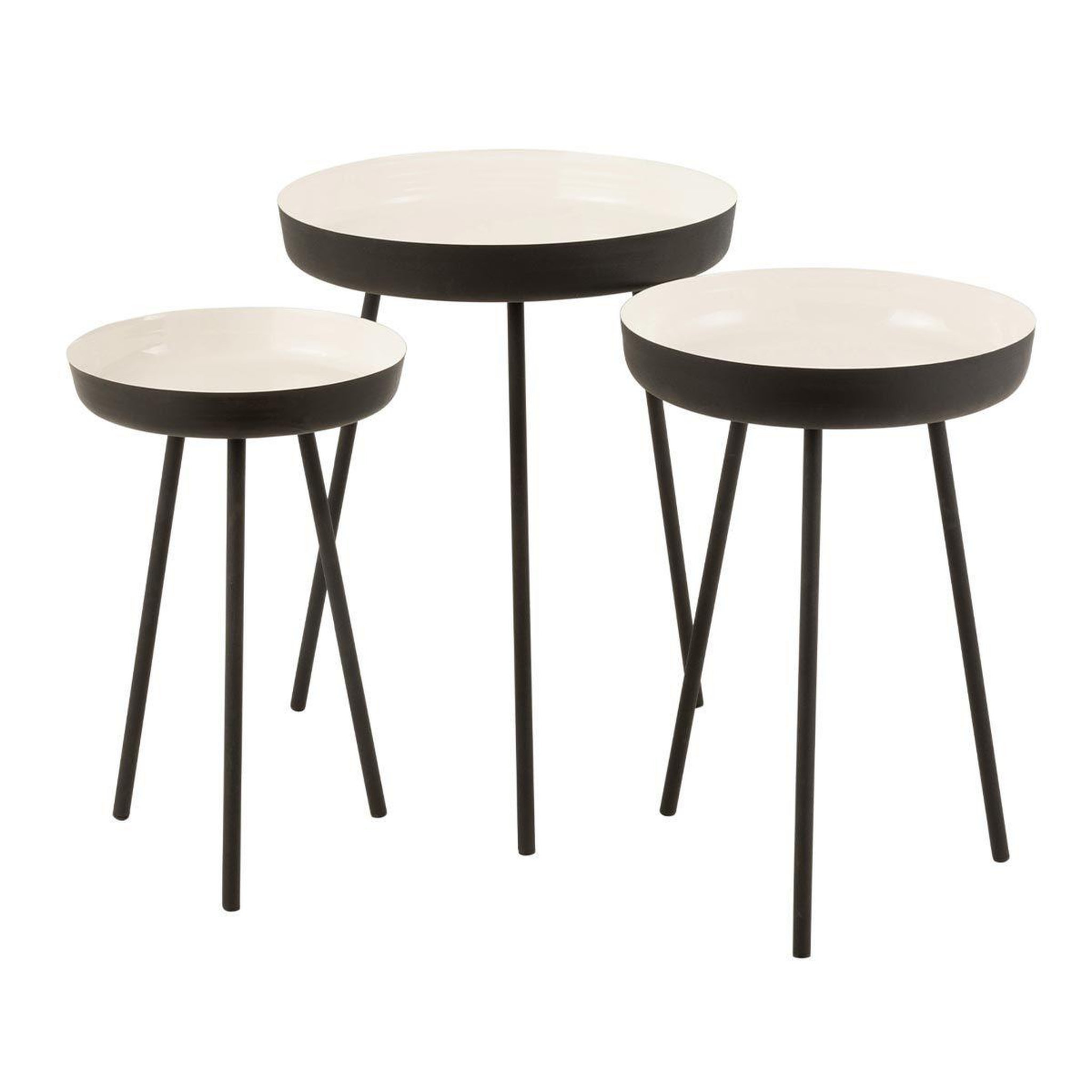 J-LINE Lot de 3 tables gigognes  pulta  67cm noir & blanc