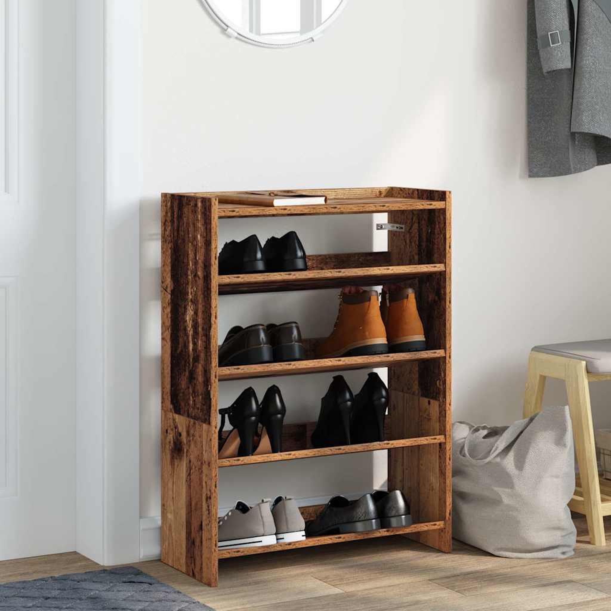 Voir la diapositive 3 : VIDAXL Etagere a chaussures vieux bois 60x25x81 cm bois d'ingenierie