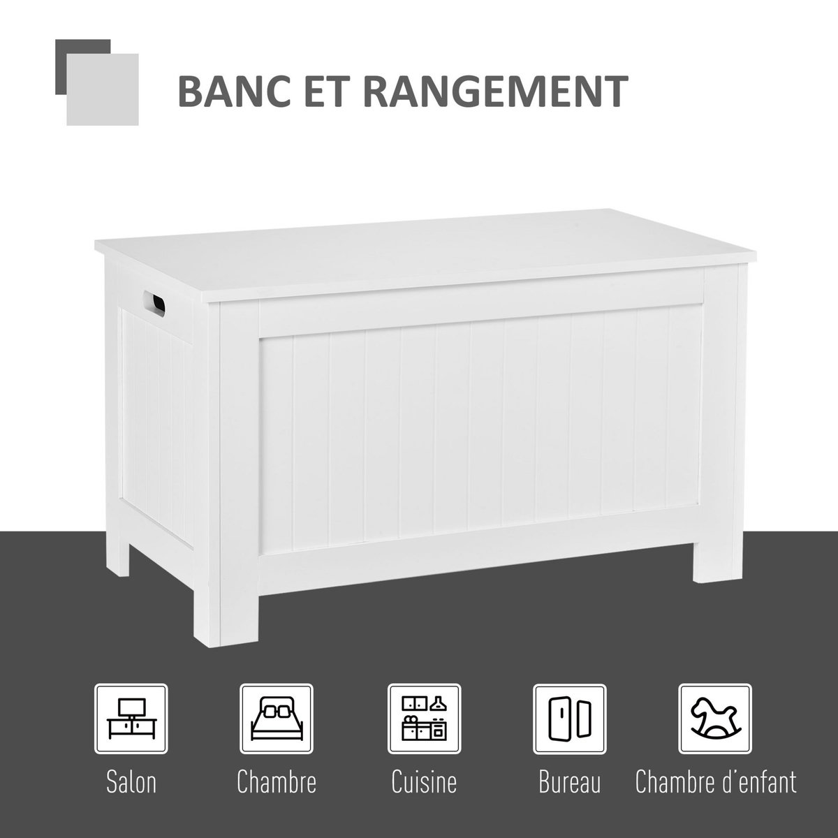 HOMCOM HOMCOM Coffre malle de rangement 81L x 40l x 46H cm MDF blanc