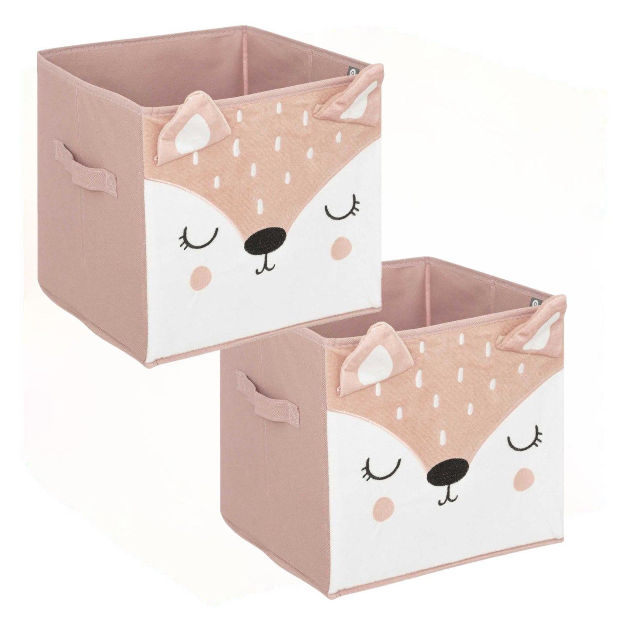 Voir la diapositive 1 : TOILINUX Lot de 2 boites de rangement biche en velours - 29x29x29cm - rose