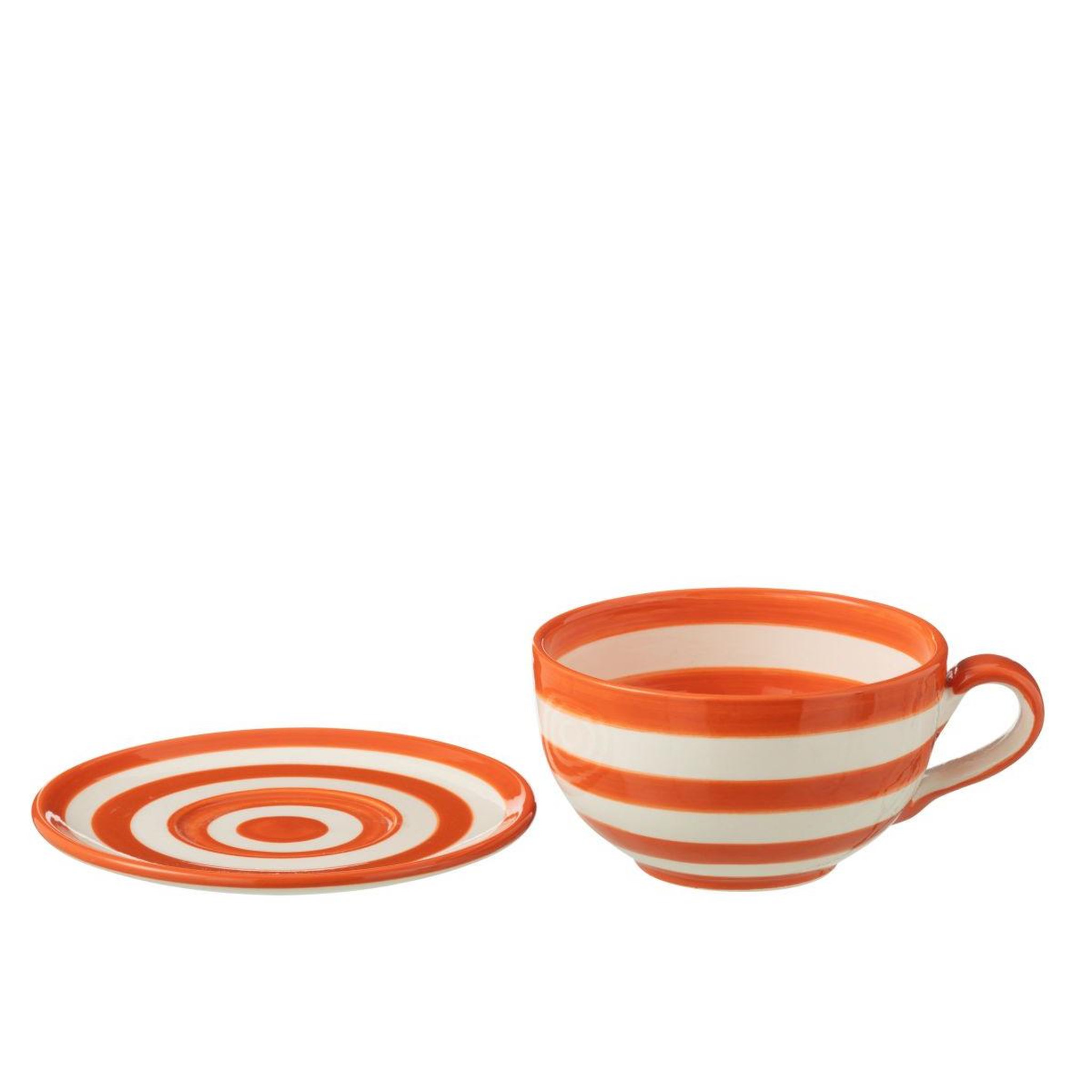 Voir la diapositive 2 : J-LINE Tasse avec sous-tasse en céramique  granada rayure  50cl orange