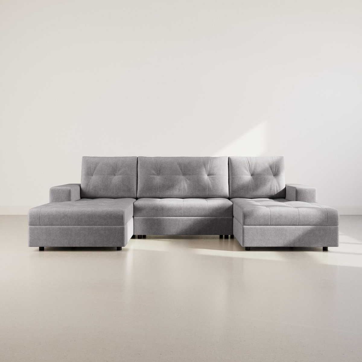 BEST MOBILIER Bastian - canapé panoramique en u 7 places convertible avec coffre en velours texturé