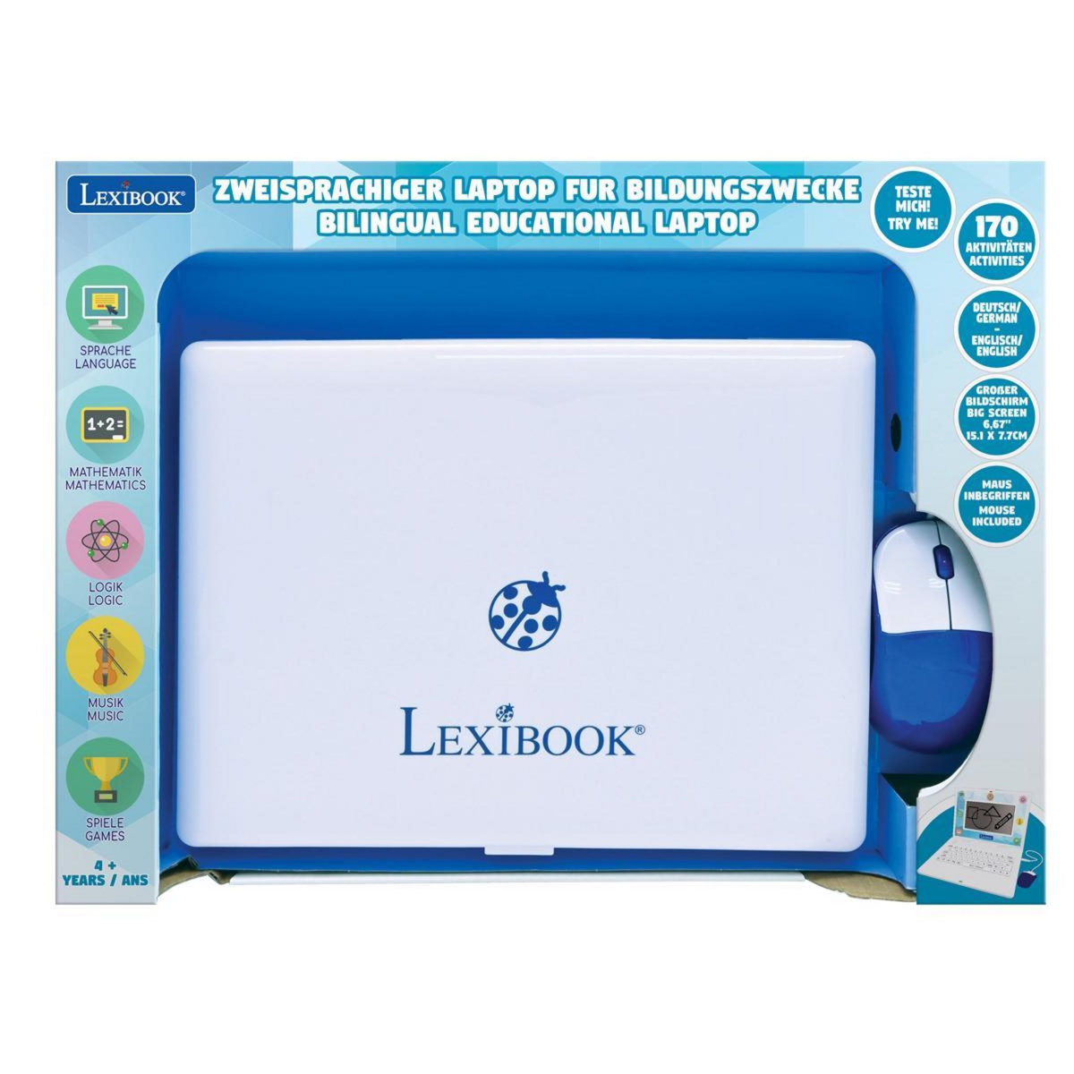 Lexibook Ordinateur portable parlant éducatif bilingue avec 170 activités (85 dans chaque langue) grand écran de 6.7” en allemand et anglais