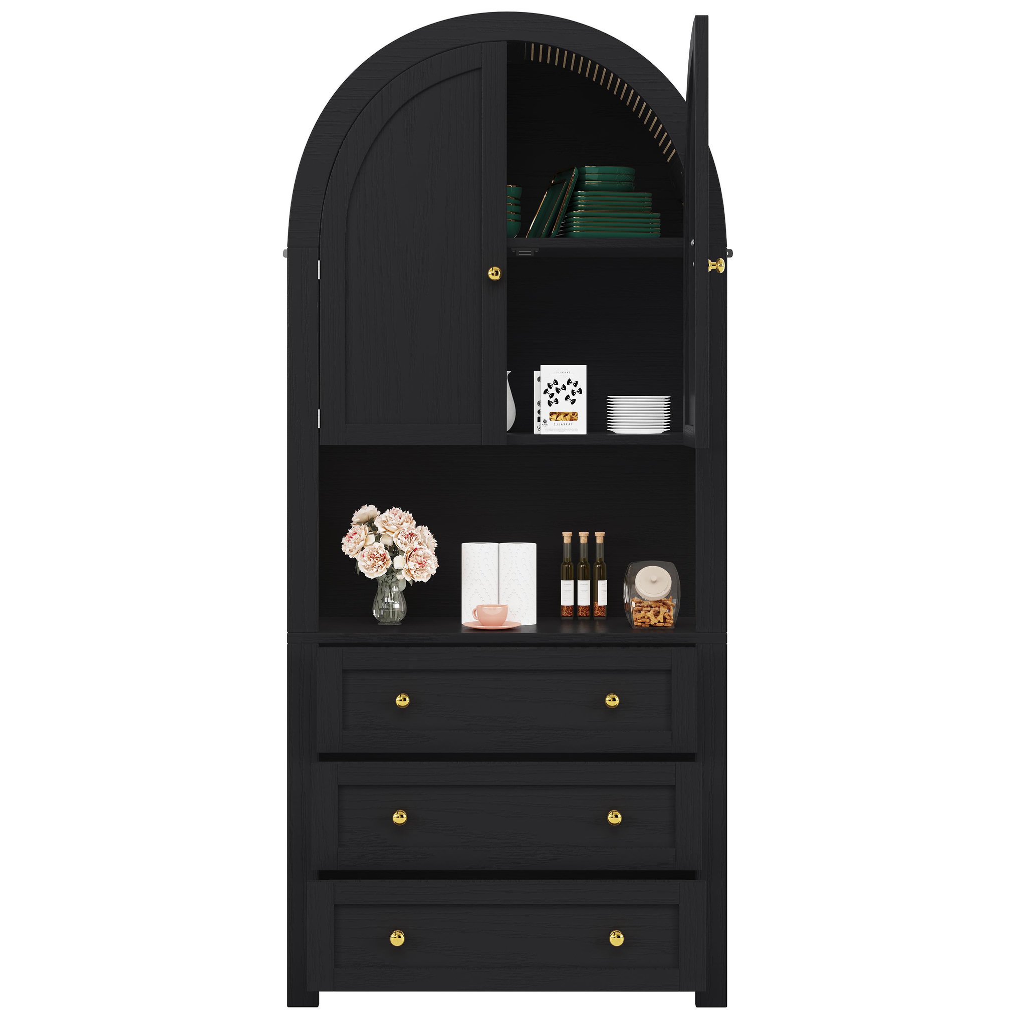MERAX Buffet de cuisine 2 portes 3 tiroirs. Coloris disponibles : Blanc, Noir
