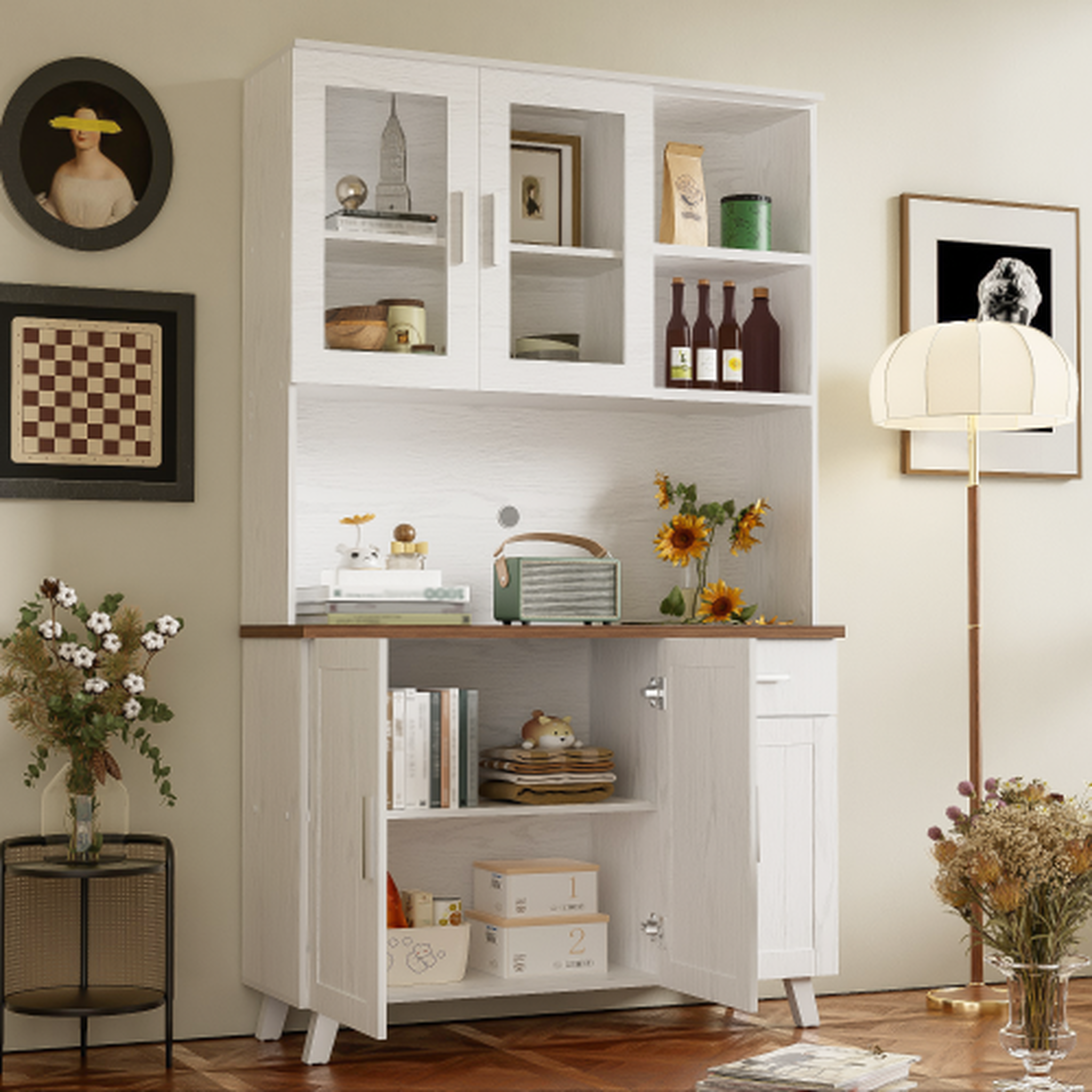 Voir la diapositive 5 : MERAX Buffet de cuisine 5 portes 1 tiroir - 114 cm blanc panneau de particules