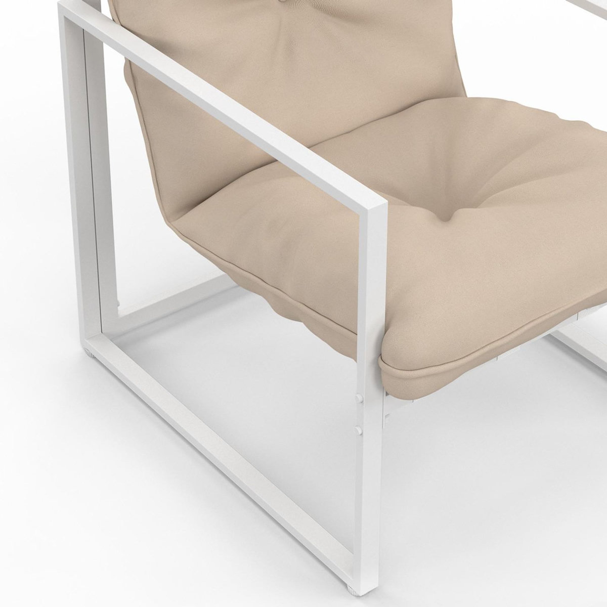 ID MARKET Salon de jardin bas NAIROBI 8 places salon d'angle en acier blanc et coussins beige