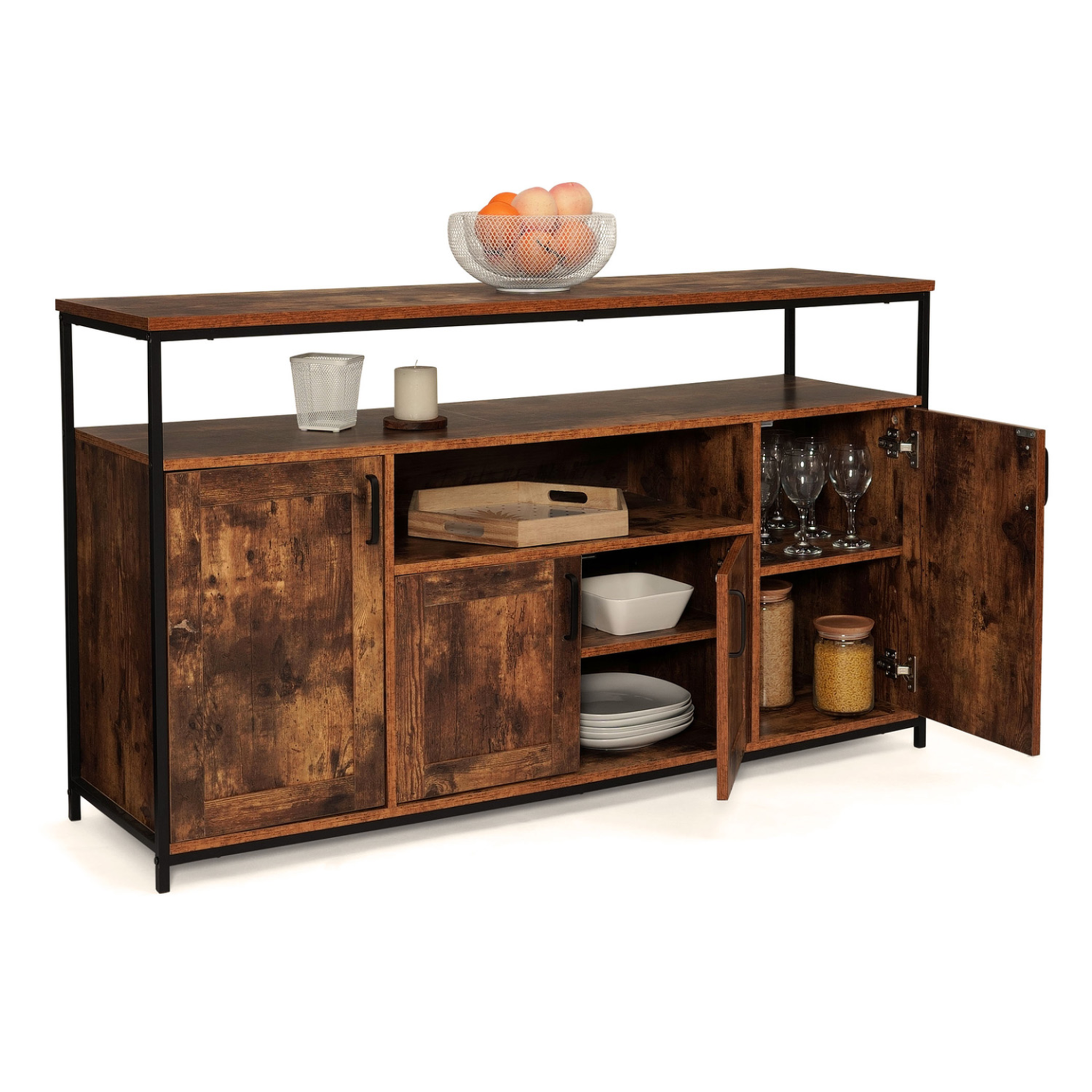 Voir la diapositive 4 : ID MARKET Buffet 140 cm dayton 4 portes avec niche effet vieilli design industriel