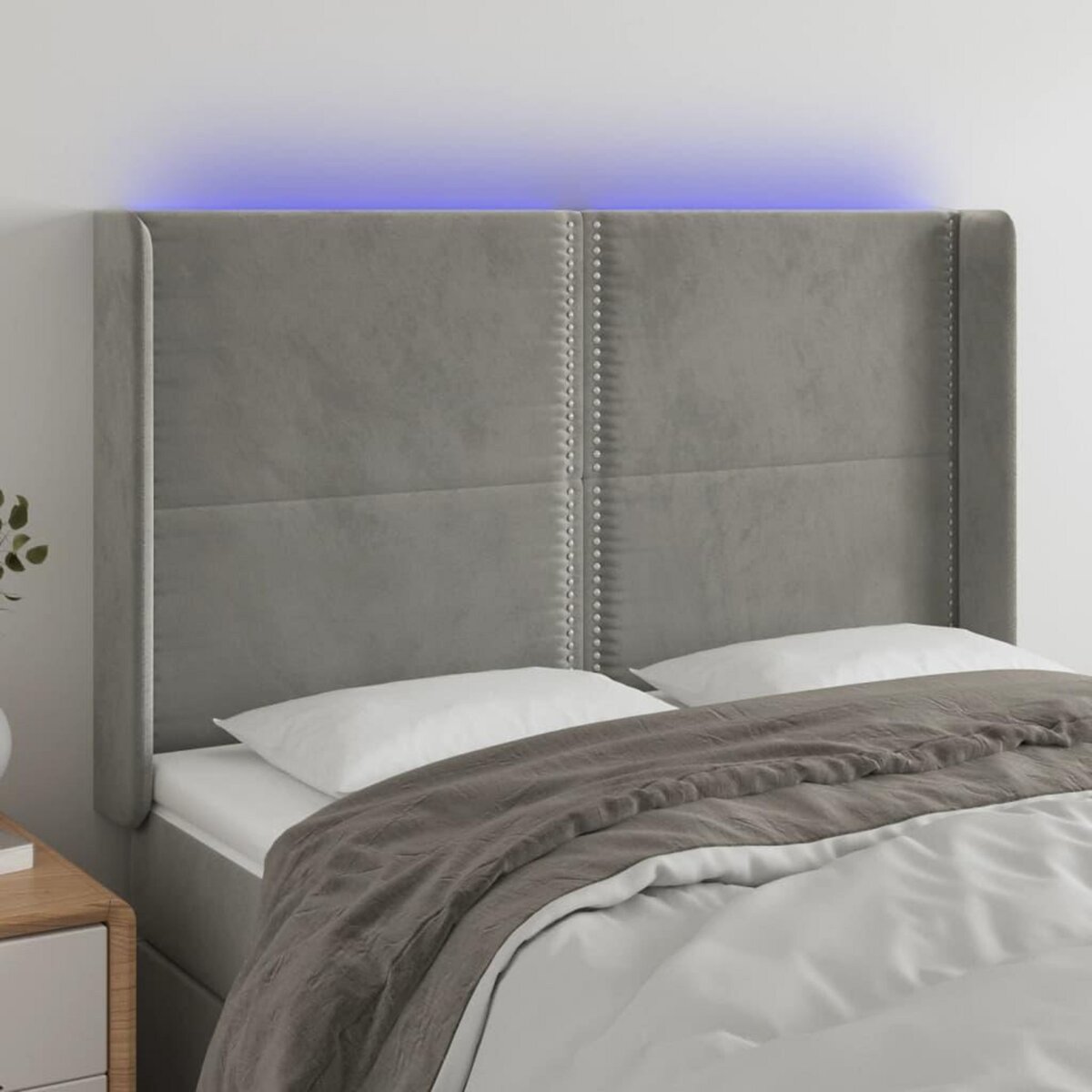 VIDAXL Tete de lit a LED Gris clair 147x16x118/128 cm Velours