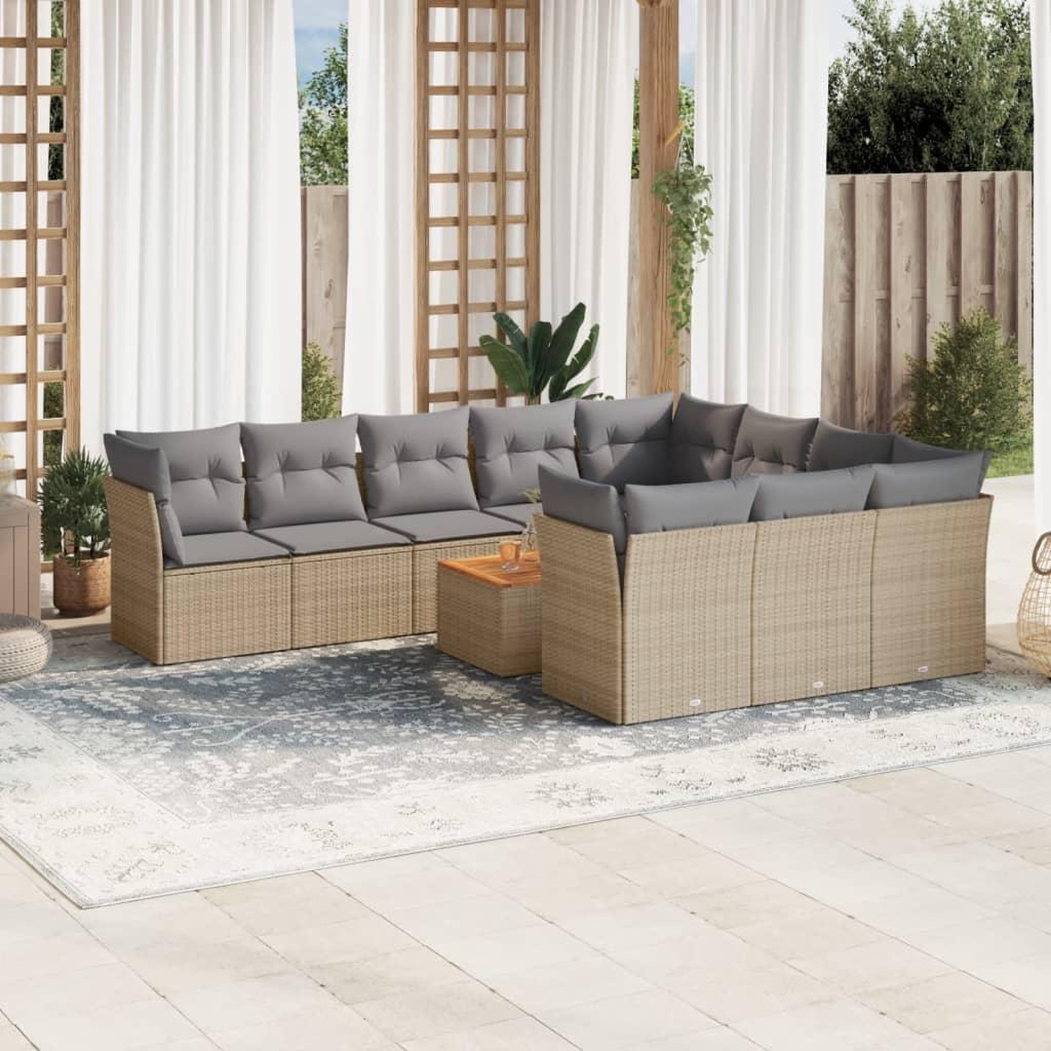 VIDAXL Salon de jardin 11 pcs avec coussins beige resine tressee