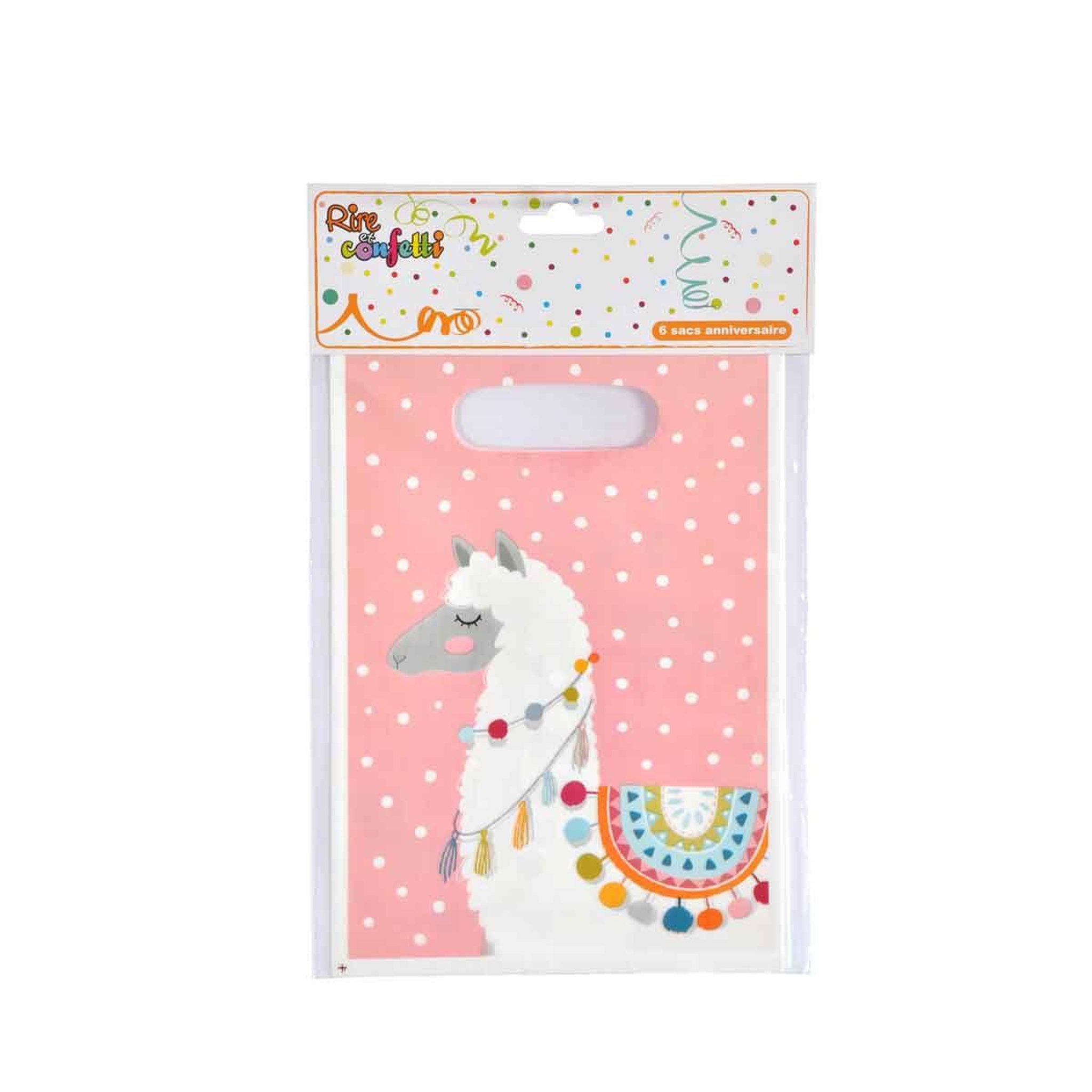 Voir la diapositive 2 : HOMEA Lot de 6 Sacs à Bonbons  Hello Lama  23cm Rose