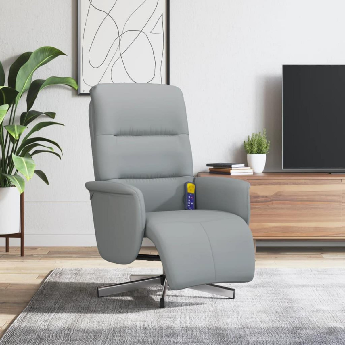 VIDAXL Fauteuil inclinable de massage et repose-pieds gris clair tissu
