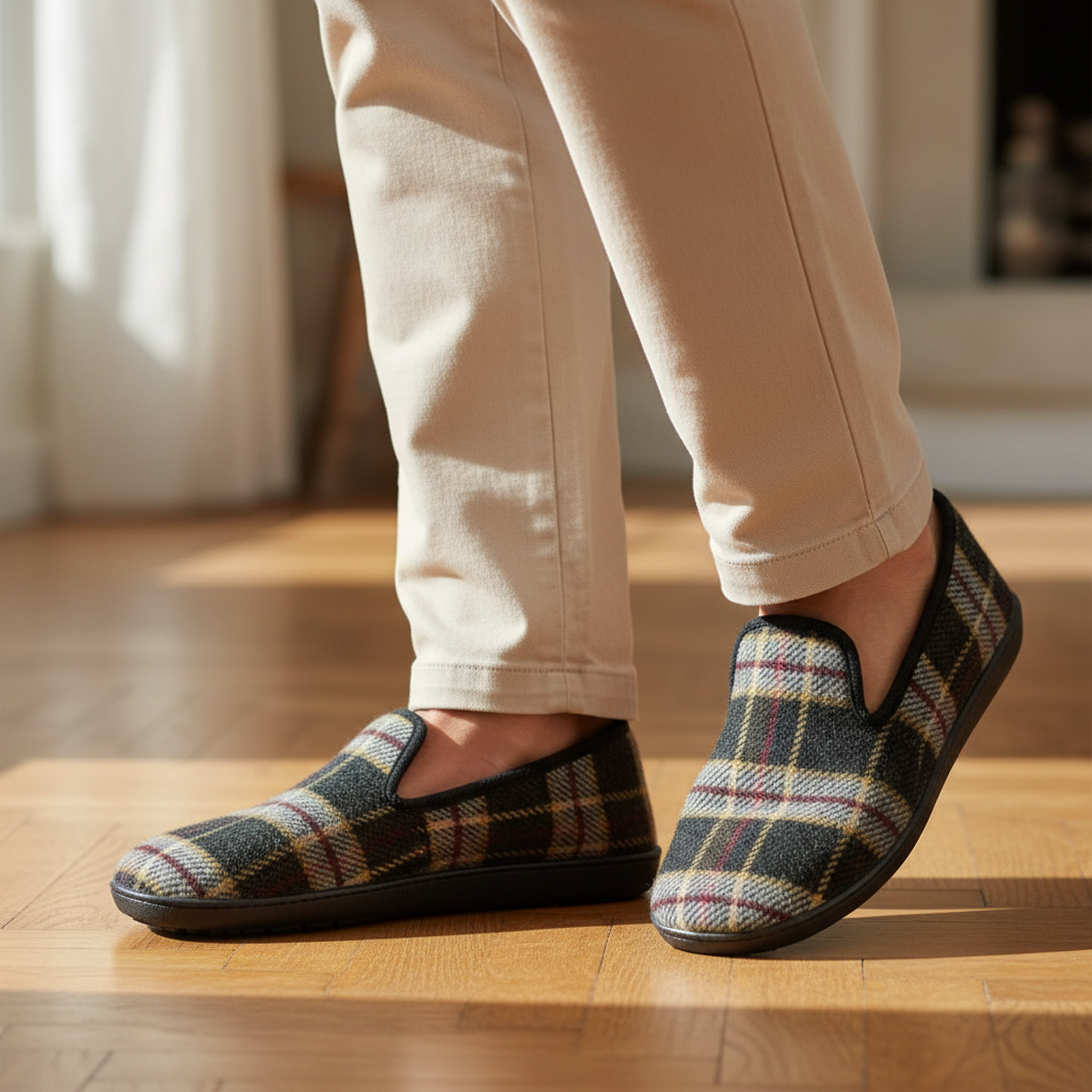 Voir la diapositive 2 : OZABI Ozabi pantoufles charentaises homme fabriquées en espagne carreaux écossais