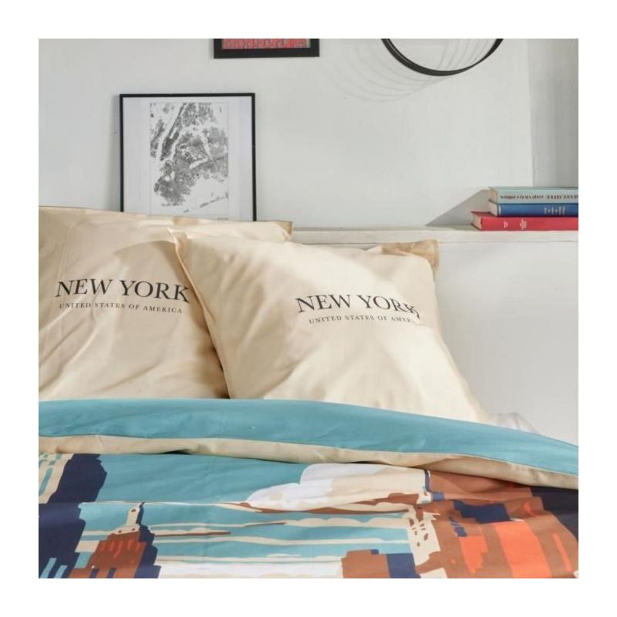 Today Parure de lit - TODAY - JAVA - 2 personnes - 240x220 cm - Coton - Imprimé New York - Beige