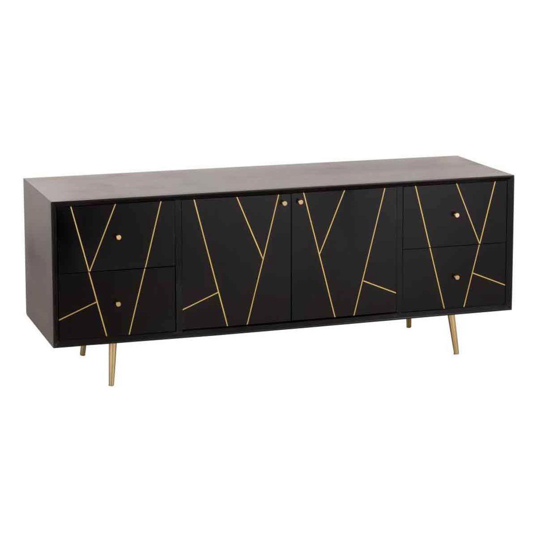 Voir la diapositive 1 : J-LINE Buffet 4 Tiroirs & 2 Portes  Remina  150cm Noir & Or