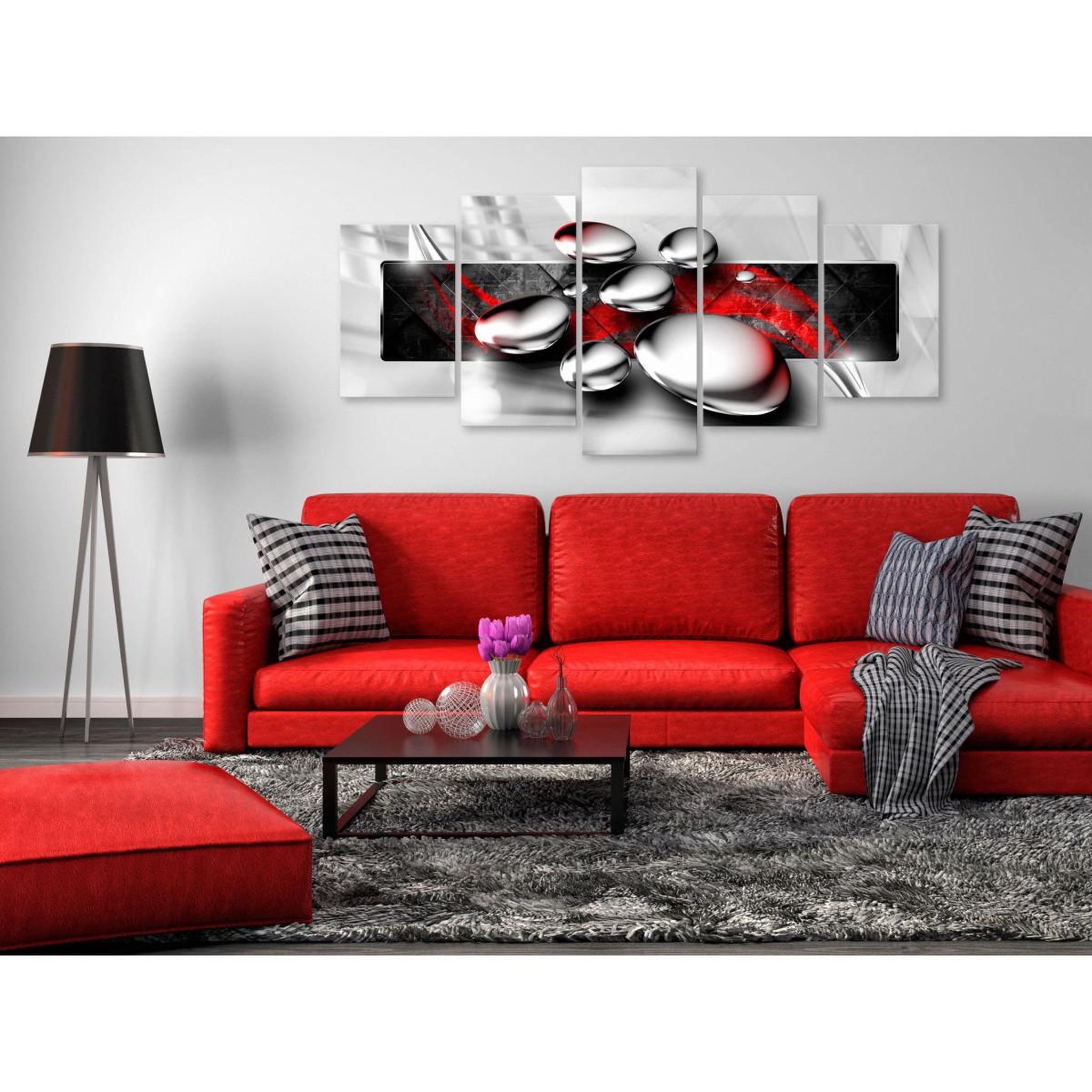 Voir la diapositive 2 : Paris Prix Tableau Imprimé 5 Panneaux  Shiny Stones Wide Red