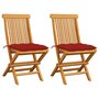 VIDAXL Chaises de jardin avec coussins rouge 2 pcs Bois de teck massif