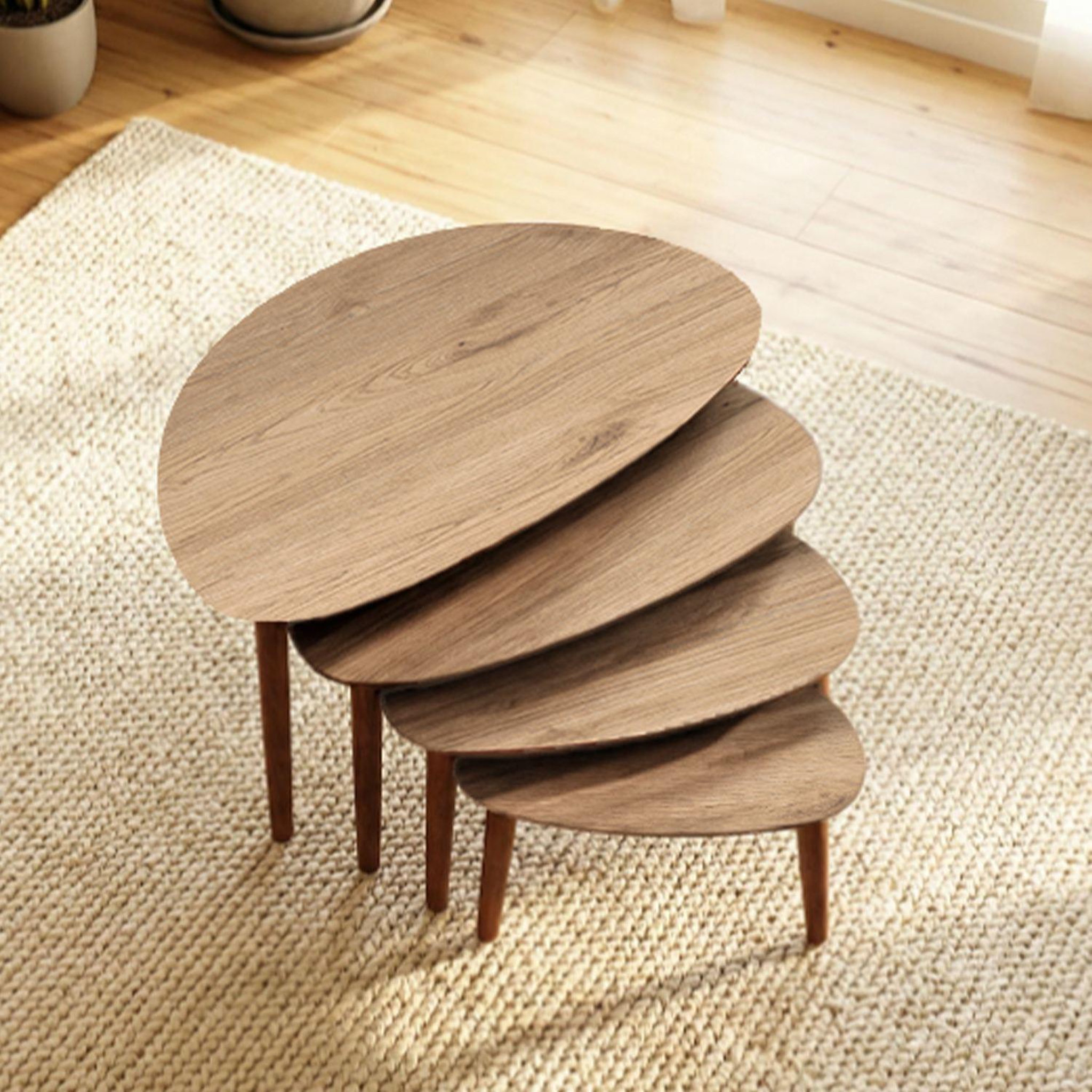 Voir la diapositive 3 : Habitat et Jardin Table gigogne (4 pièces) en bois  nora  68 x 45 x 55 cm - chêne