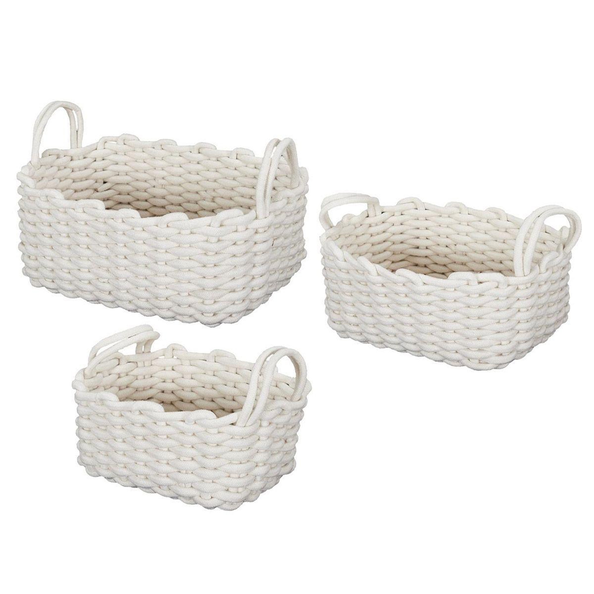 The Home Deco Factory Lot de 3 Paniers de Rangement  Tricot  45cm Blanc