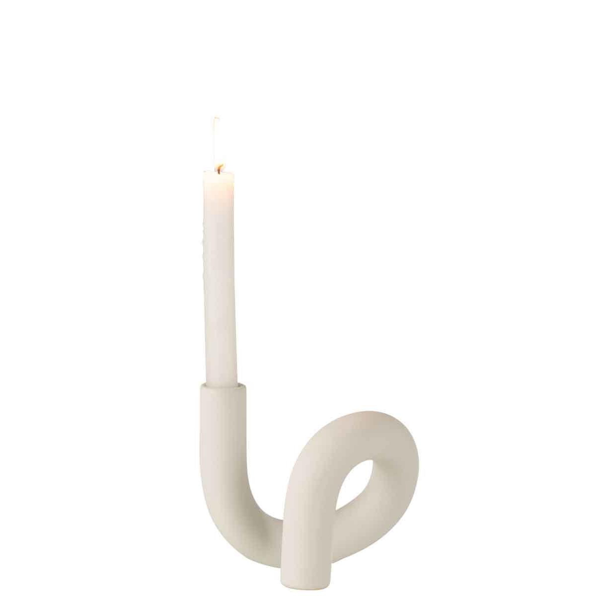 Voir la diapositive 2 : J-LINE Bougeoir 1 bougie déco  torsion  17cm blanc