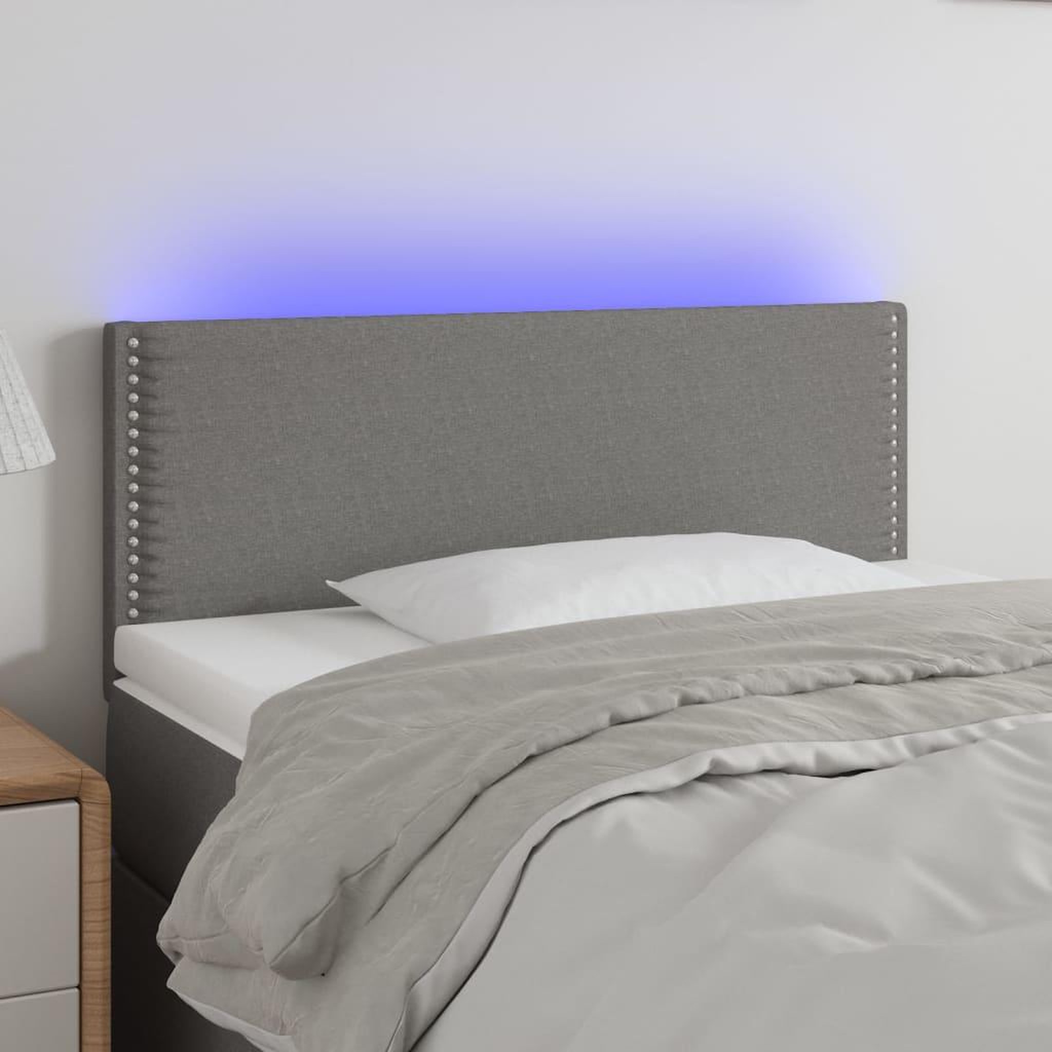 Voir la diapositive 1 : VIDAXL Tete de lit a LED Gris fonce 90x5x78/88 cm Tissu