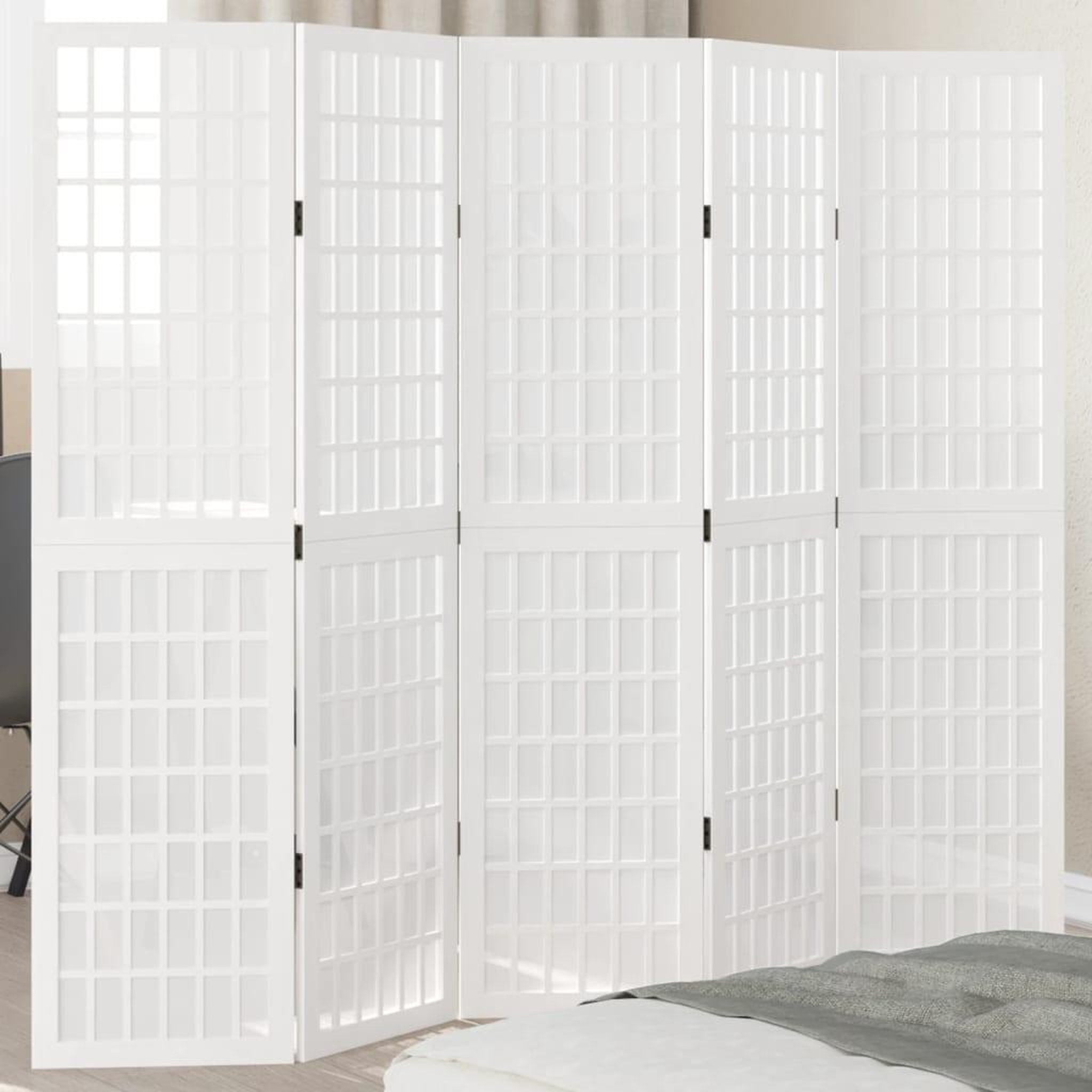 VIDAXL Cloison de separation 5 panneaux blanc bois de paulownia massif