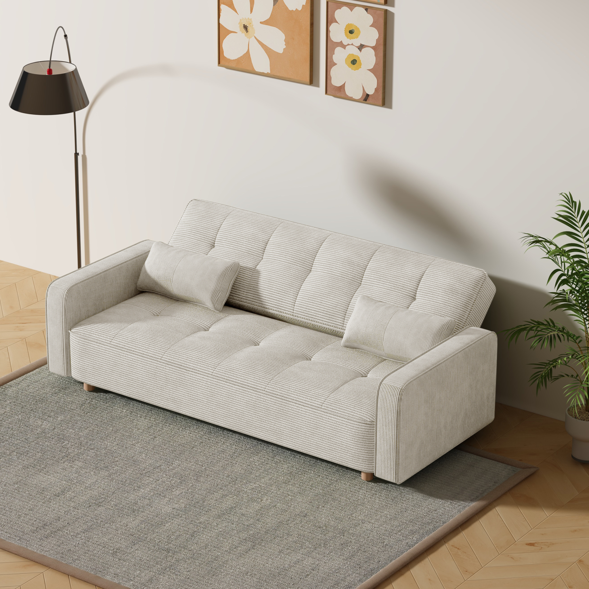 Voir la diapositive 4 : CONCEPT USINE Canapé scandinave convertible 3 places en velours côtelé beige copenhague