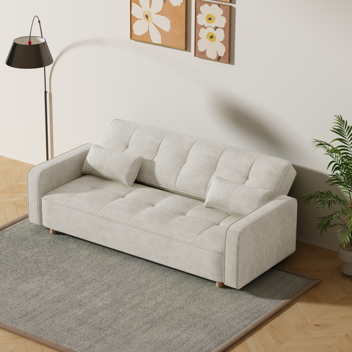 CONCEPT USINE Canapé scandinave convertible 3 places en velours côtelé beige COPENHAGUE