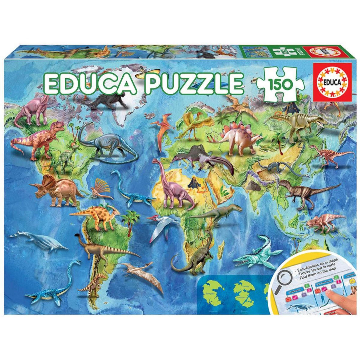 EDUCA Puzzle 150 pcs - Mappemonde dinosaures