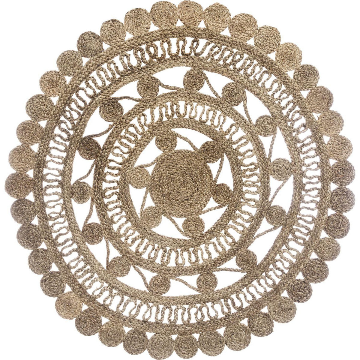 ATMOSPHERA Tapis dentel rond en jute Ritual - Beige - Diam. 120 cm