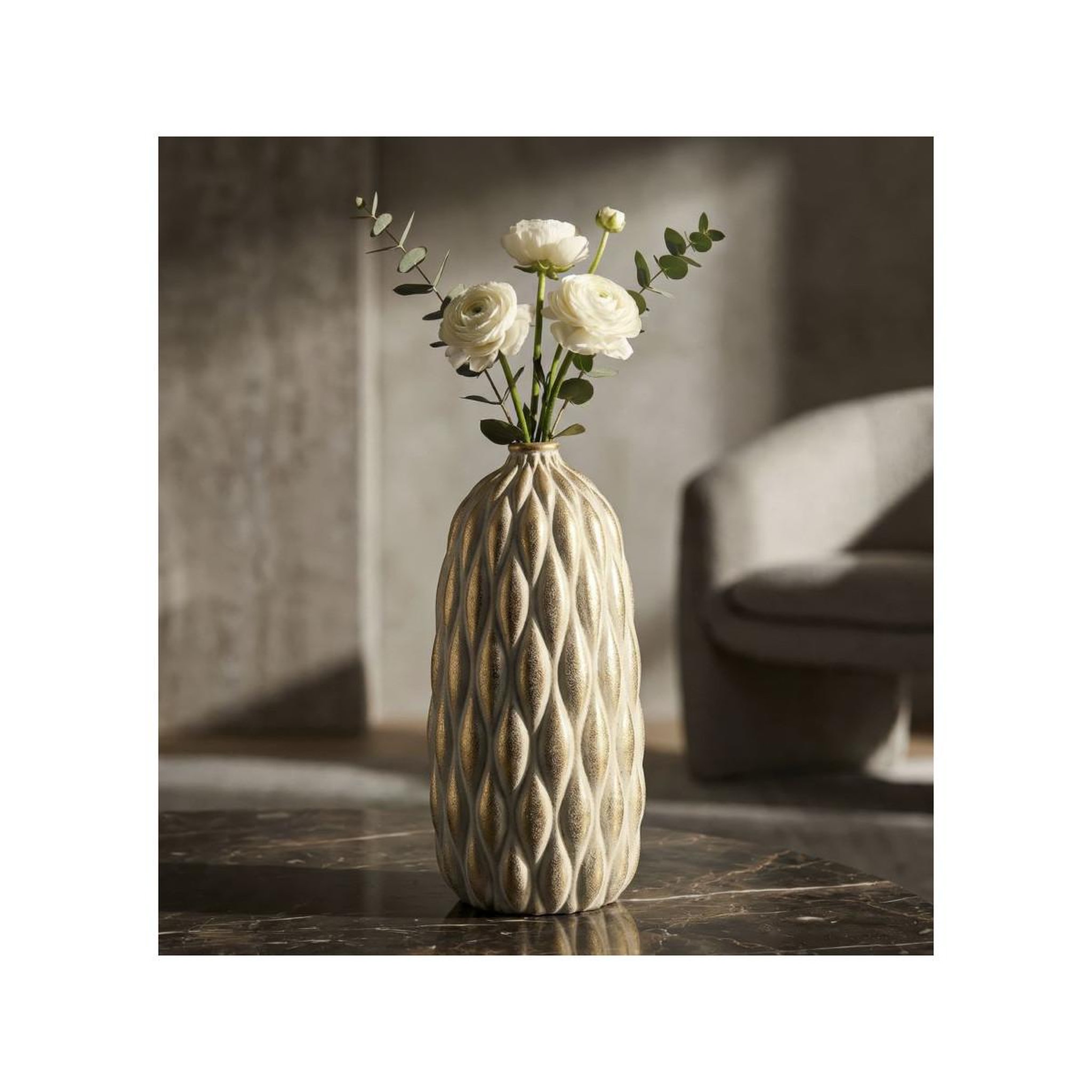Voir la diapositive 5 : Paris Prix Vase déco en céramique  pepitas  44cm gris & or