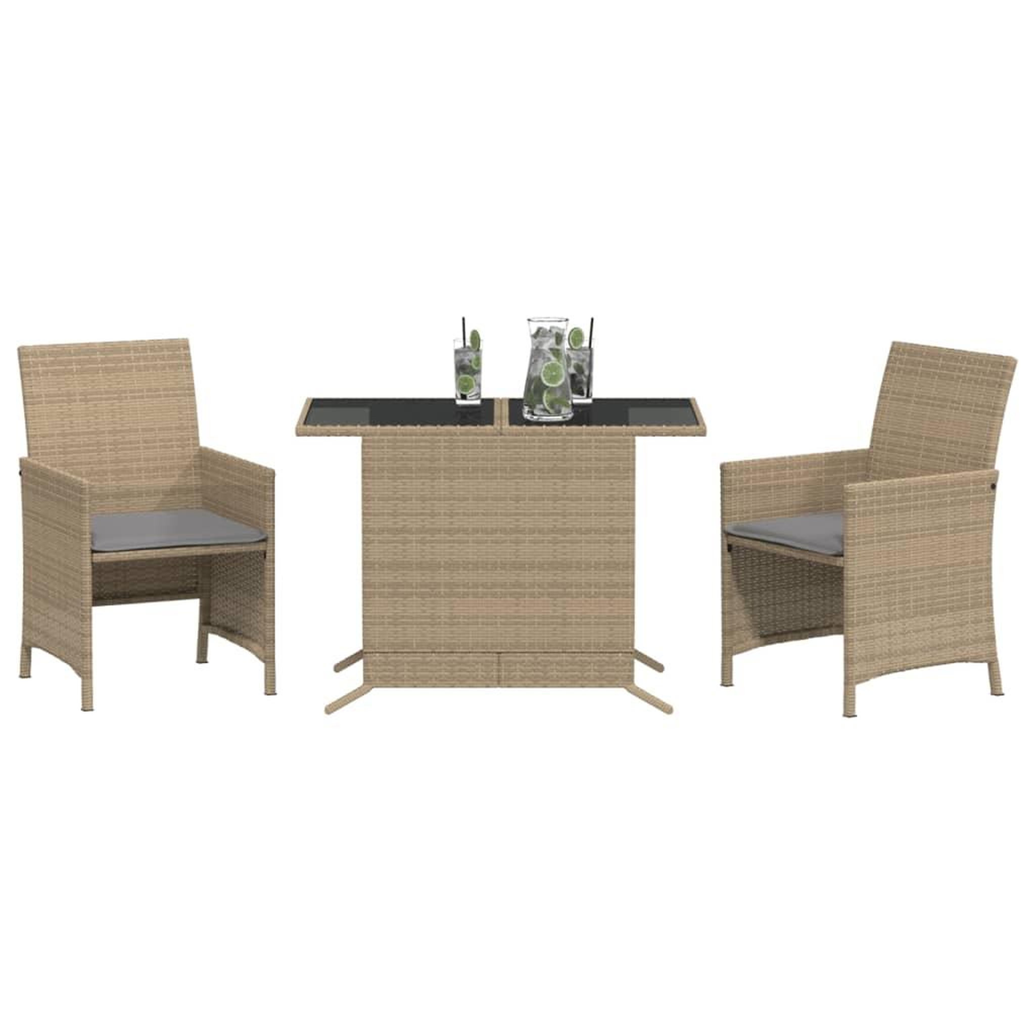 Voir la diapositive 3 : VIDAXL Ensemble de bistro 3 pcs coussins melange beige resine tressee