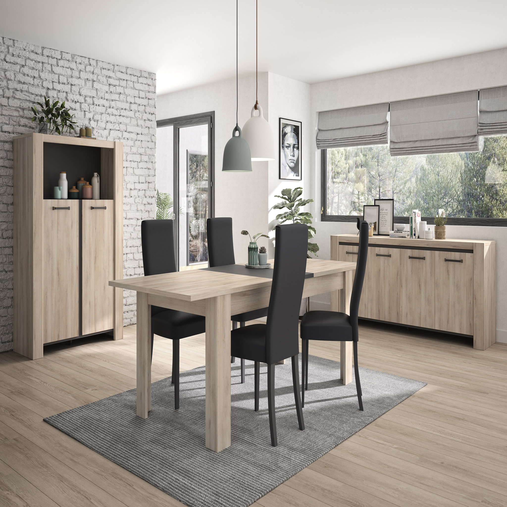 Voir la diapositive 2 : Vaisselier 2 portes  L114xH172xP49cm ROBIN