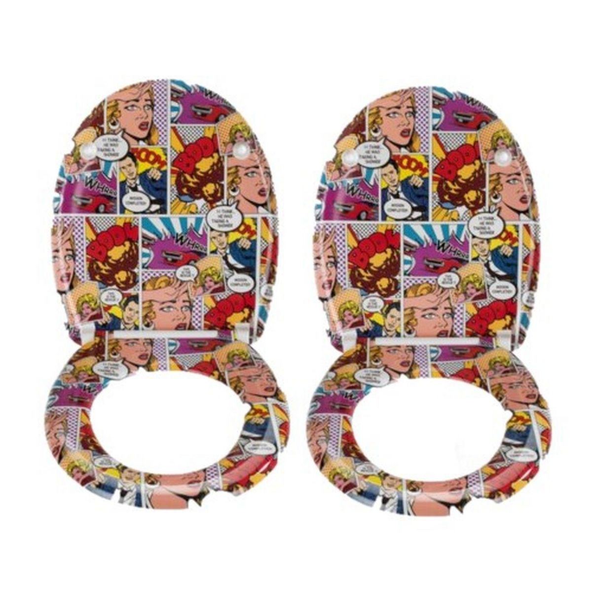 TOILINUX 2 x Abattant WC Pop-Art - Multicouleur