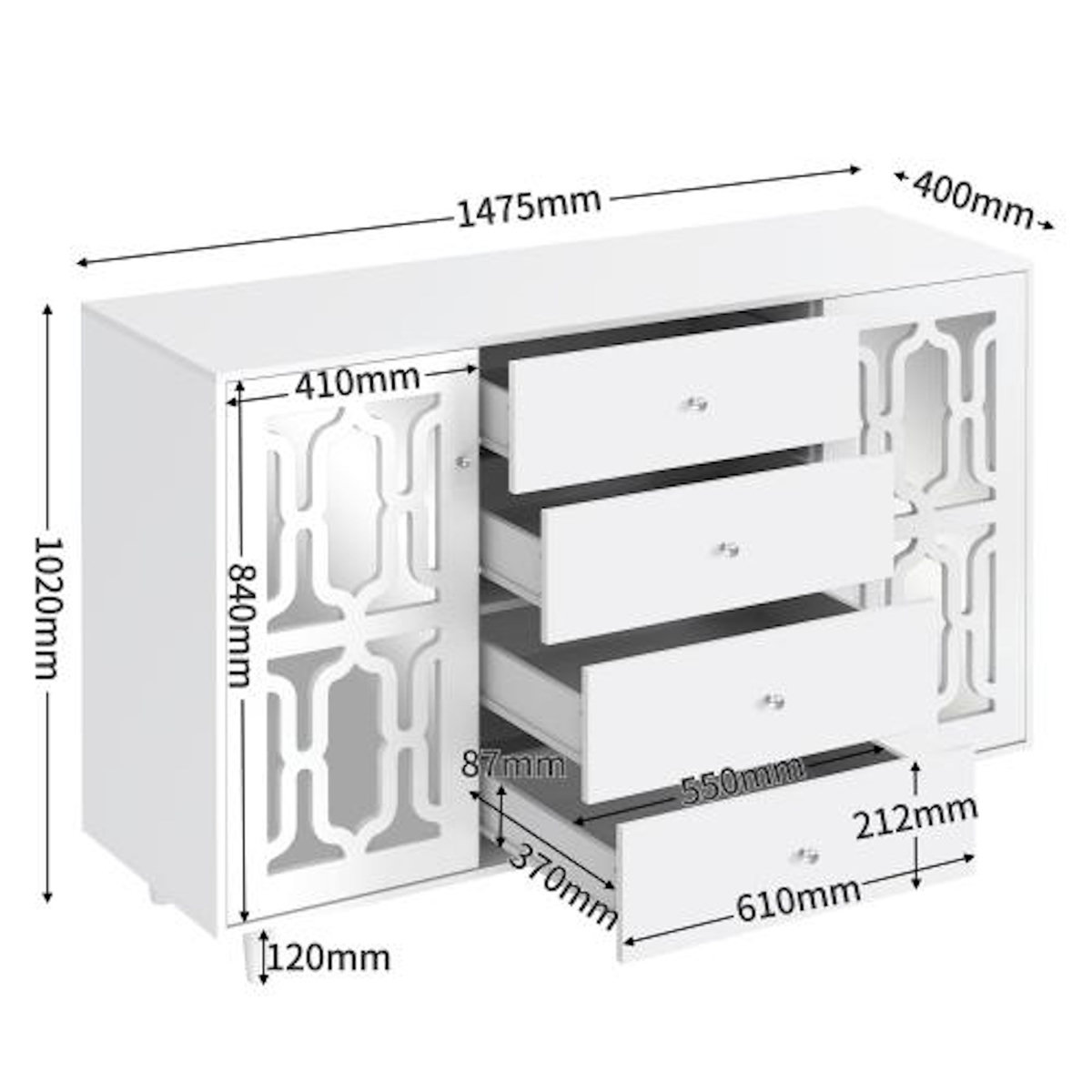 MERAX Buffet 2 porte(s) 4 tiroir(s) - 147,5 cm blanc mdf