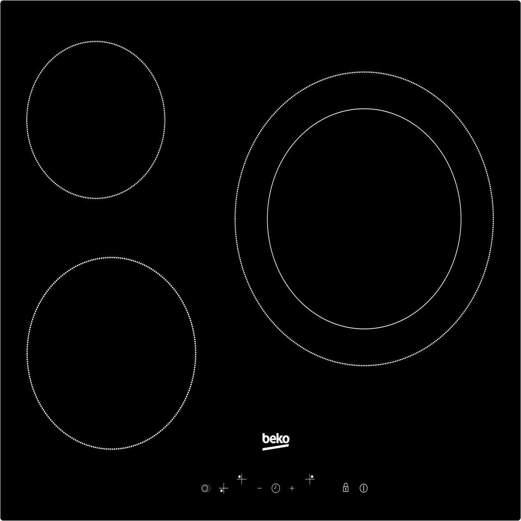 Beko Table de cuisson vitrocéramique 60cm 3 feux 5700w noir - HIC63402T