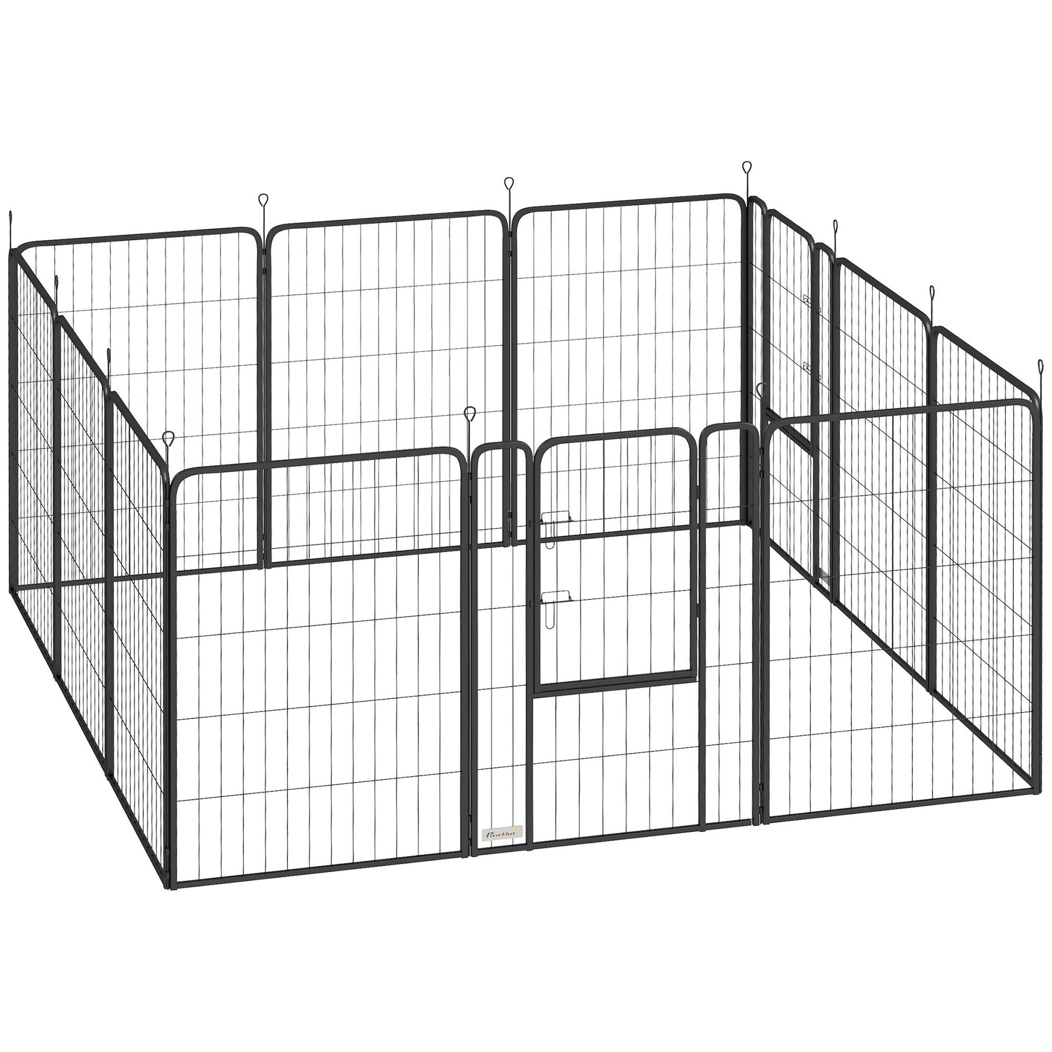 PAWHUT Parc enclos chien modulable pliable 12 panneaux porte verrouillable acier époxy noir